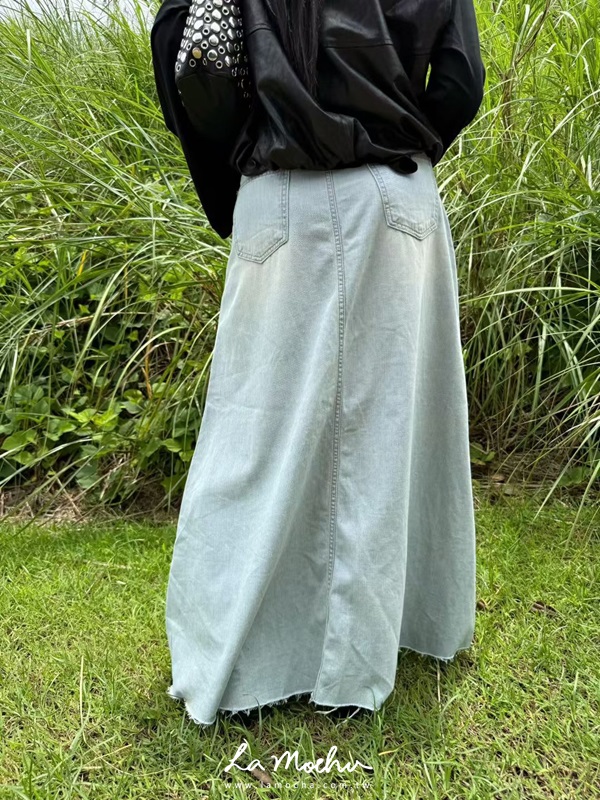 花朵蕾絲拼接牛仔長裙(闆娘清單)